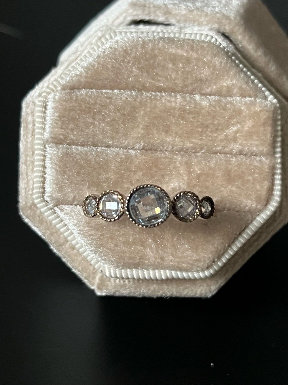Elle Gold-Tone and Silver Ring with 5 Clear Stones